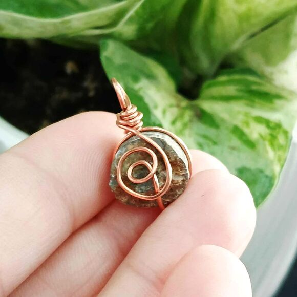 Small Fossil Pendant, Copper Wire Wrapped, 1" - Picture 3 of 3